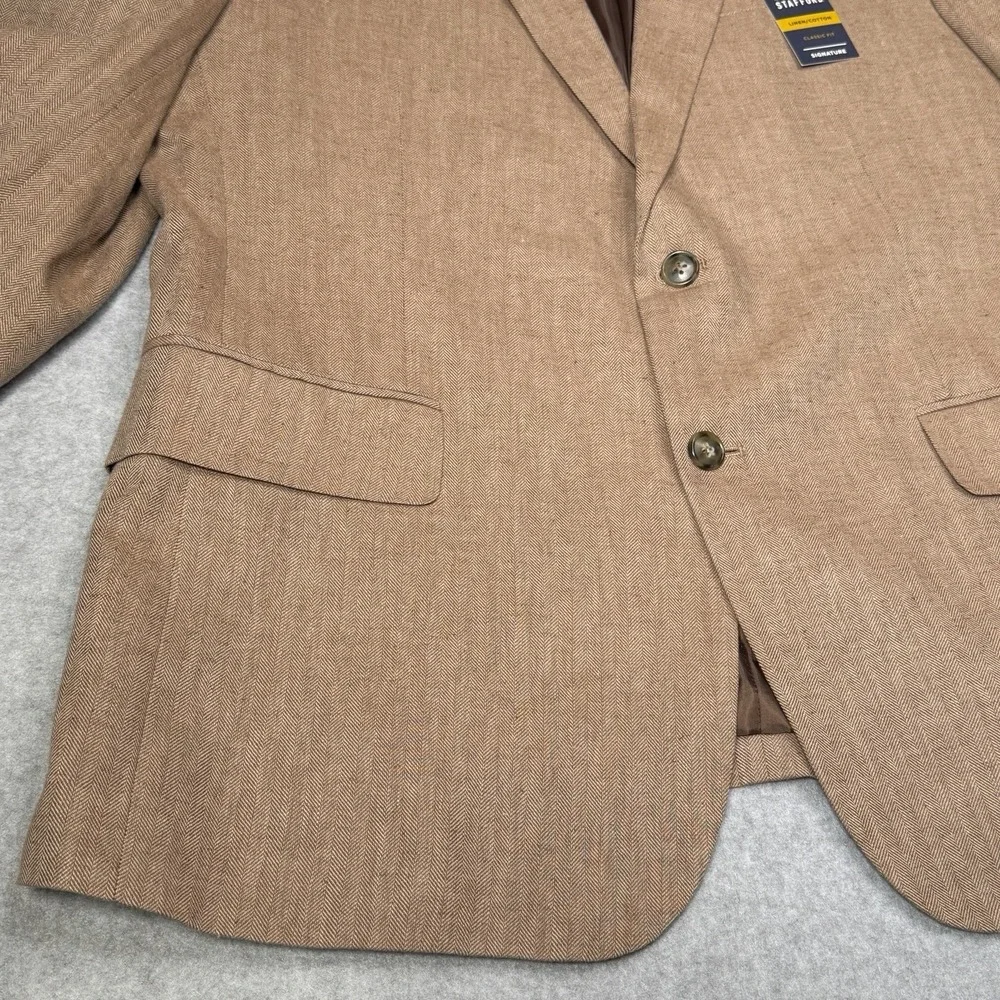 Stafford Signature Classic Brown Herringbone Linen Cotton Sport Coat Men's 44 S